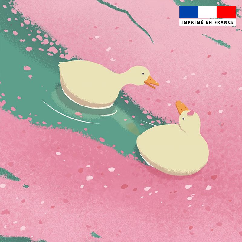 Coupon 45x45 cm motif lac rose et canards - Création KKCHENWEI