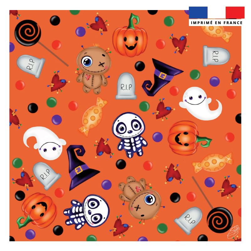 Coupon 45x45 cm motif halloween orange - Création Créasan'