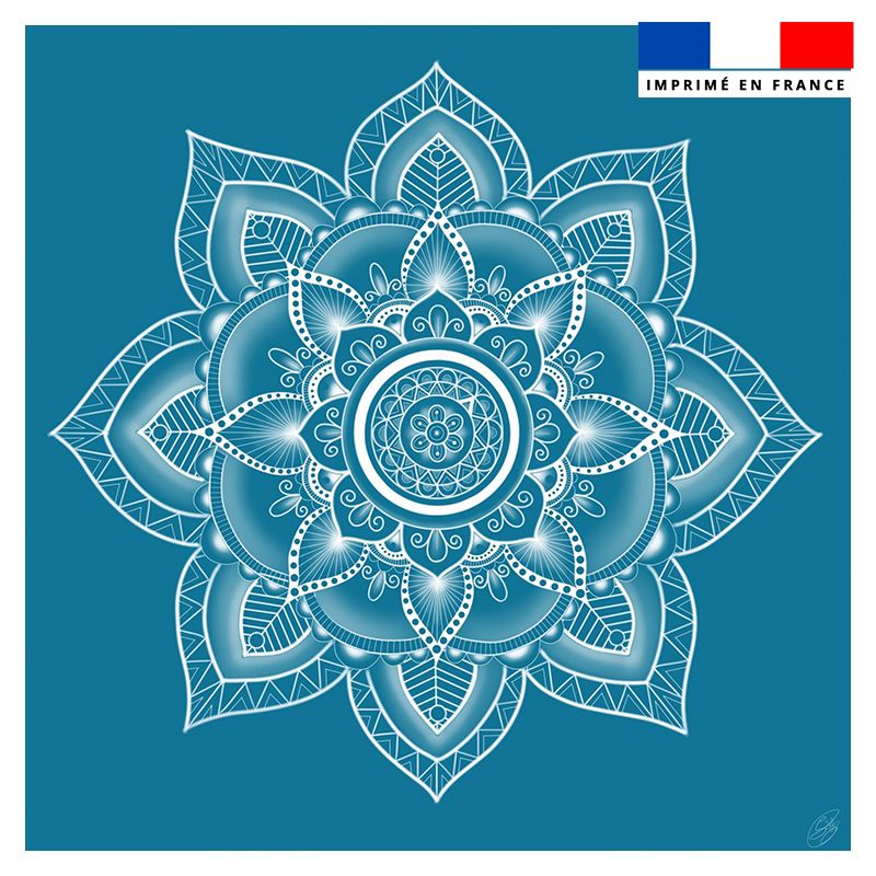 Coupon 45x45 cm motif mandala bleu canard - Création Créasan'