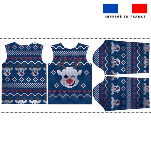 Kit pull Noel en polaire motif renne bleu
