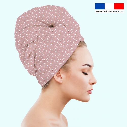 Coupon éponge pour serviette turban cheveux motif tiles rose - Création Anne Clmt