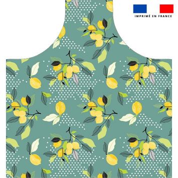 Patron imprimé pour tablier vert céladon motif citron - Création Nathalie Gravey