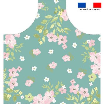 Patron imprimé pour tablier vert céladon motif fleurs - Création Nathalie Gravey