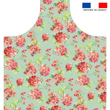 Patron imprimé pour tablier rayures vertes motif fleurs - Création Nathalie Gravey