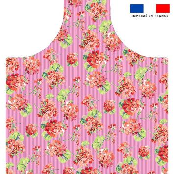 Patron imprimé pour tablier rayures roses motif fleurs - Création Nathalie Gravey