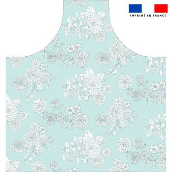 Patron imprimé pour tablier bleu pastel motif pop flower - Création Nathalie Gravey