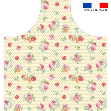Patron imprimé pour tablier triangle jaune et blanc motif rose - Création Nathalie Gravey