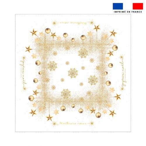 Coupon imprimé nappe de Noel carrée blanche motif flocons gold