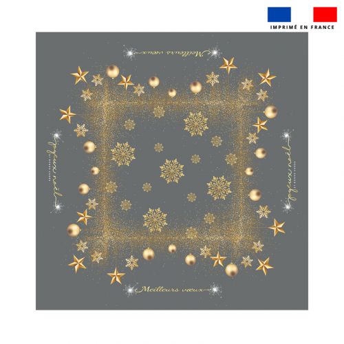 Coupon imprimé nappe de Noel carrée grise motif flocons gold