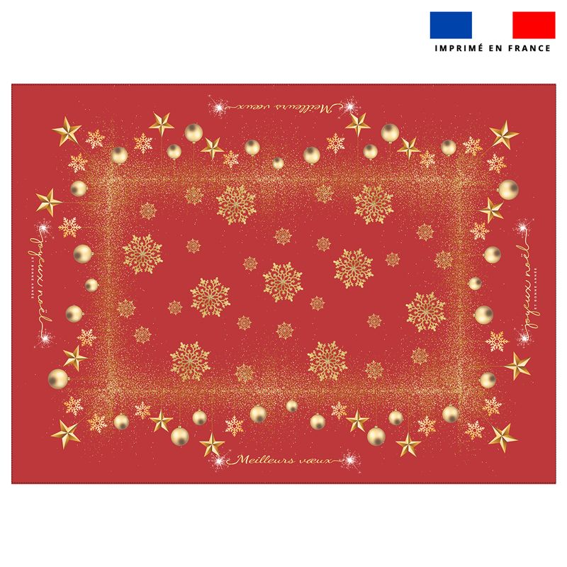Coupon imprimé nappe de Noel rectangle rouge 147x200 cm motif flocons gold