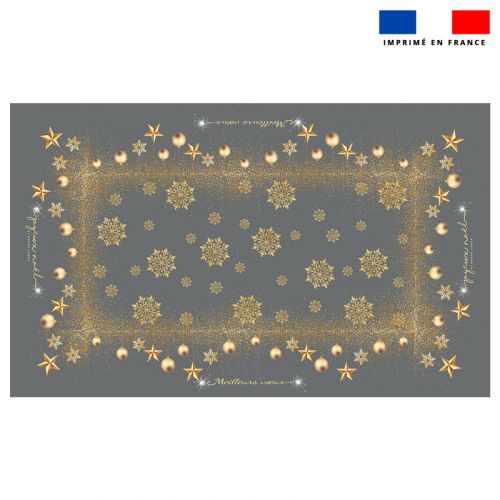 Coupon imprimé nappe de Noel rectangle grise 240x147 cm motif flocons gold