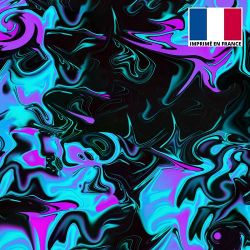 Lycra motif fluide noir bleu et violet