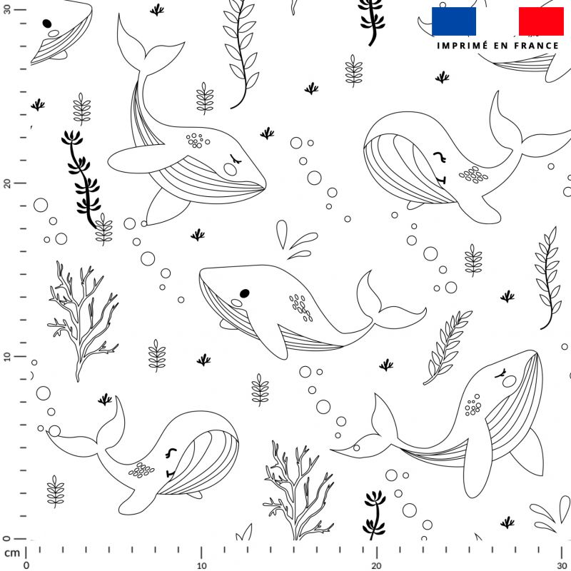 Tissu à Colorier : Coton à colorier motif baleine