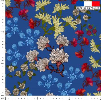 Fleurs des champs multicolores - Fond bleu - Création Lita Blanc