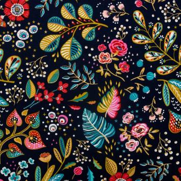 Coton ardoise motif fleur multicolore