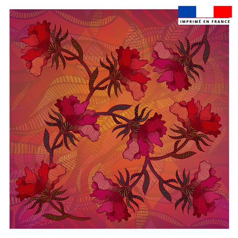 Coupon 45x45 cm motif fleurs des champs roses - Création Lita Blanc