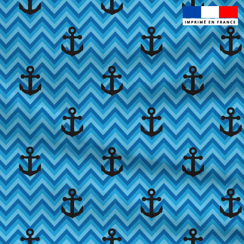 Satin bleu motif ancre de bateau de pirate