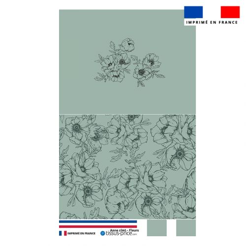 Kit pochette vert motif fleur vert foncé - Création Anne Clmt
