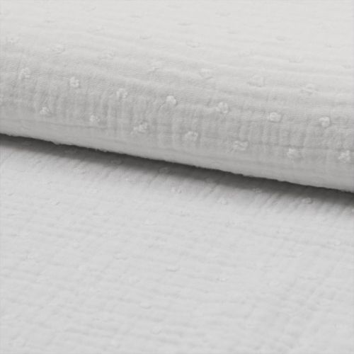 Tissu double gaze de coton blanche plumetis