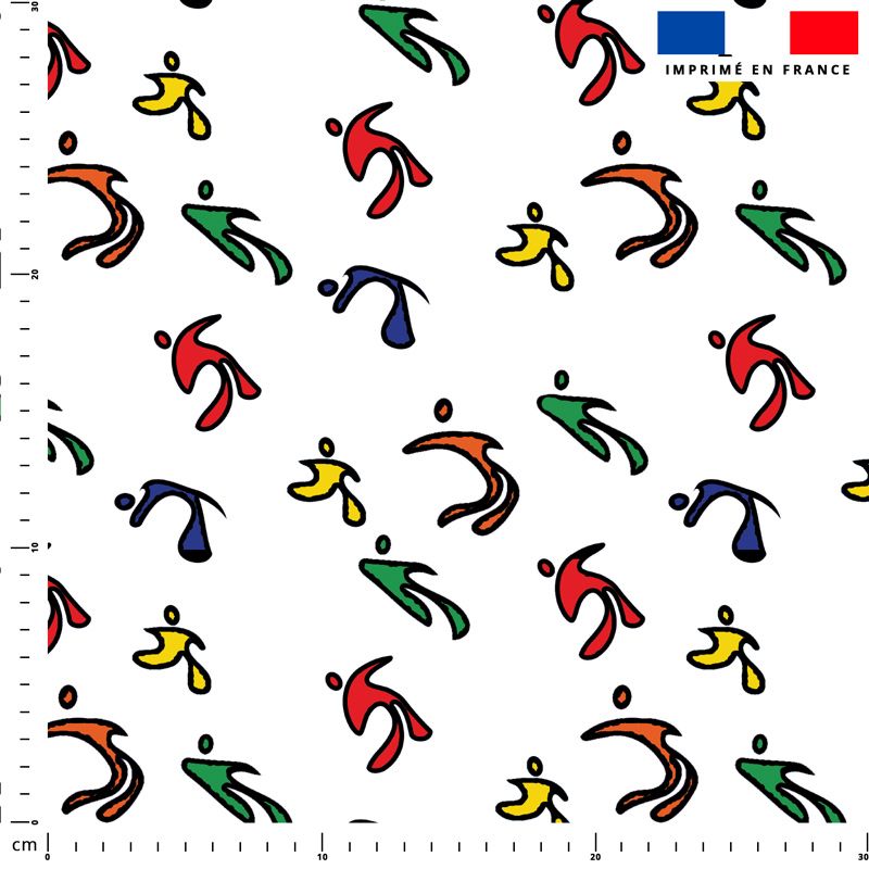 Tissu imperméable motif dessin bonhomme multicolore