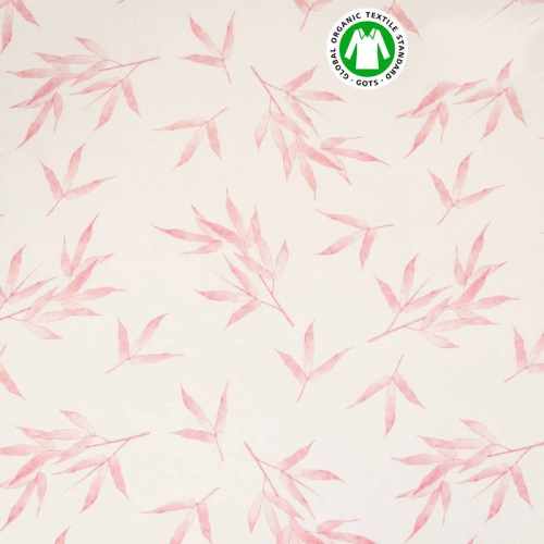Coton écru motif plante rose