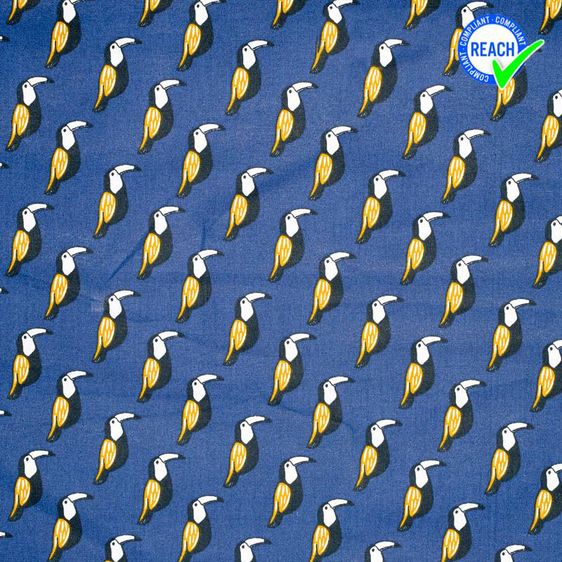 Coton bleu indigo motif toucan bananoz