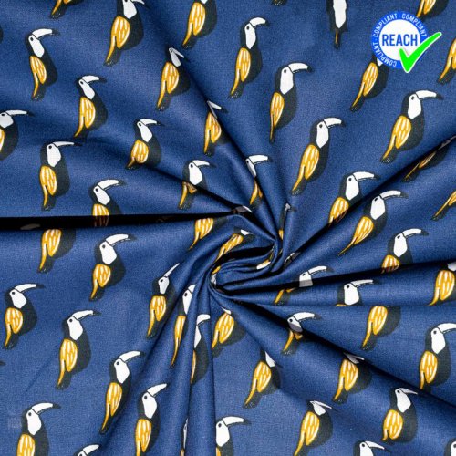 Coton bleu indigo motif toucan bananoz