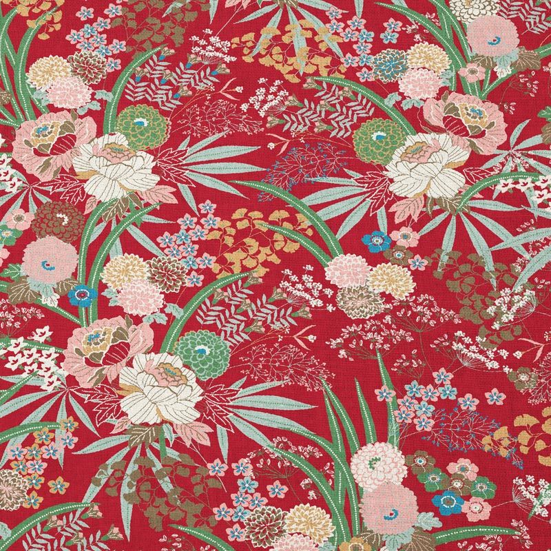 Coton rouge motif pivoine harmonie Oeko-tex