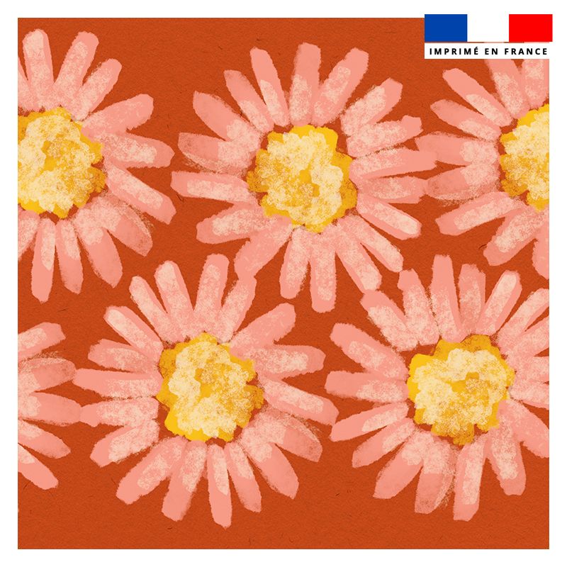Coupon 45x45 cm rouge motif fleur - Création Lou Picault