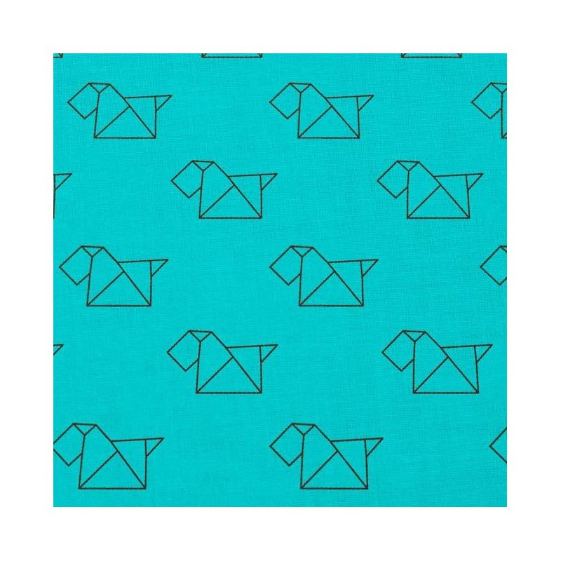 Coton bleu turquoise motif chien noir en origami Oeko-tex