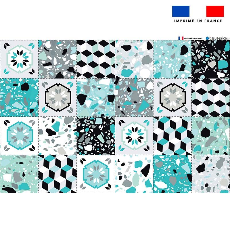 Panneau coton pour lingettes lavables motif céramique bleu
