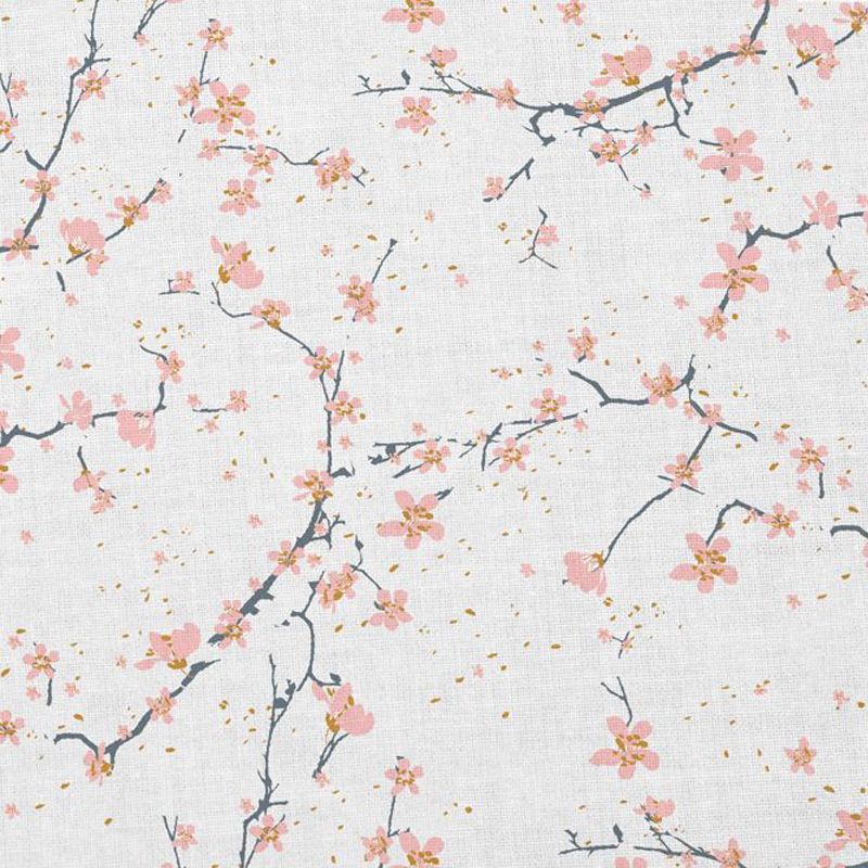 Coton cretonne blanc motif fleur de cerisier rose Oeko-tex