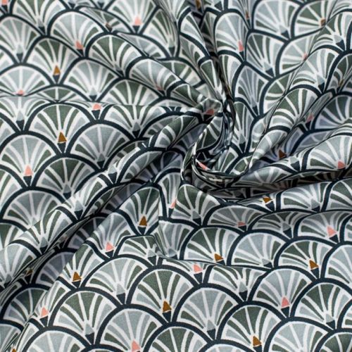 Coton enduit charbon motif écaille jacinthe Oeko-tex
