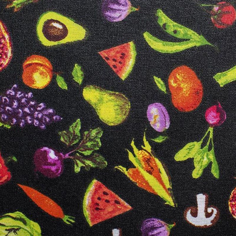 Coton enduit noir motif légumes de saison