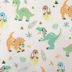 Tissu minky blanc motif bébé dino