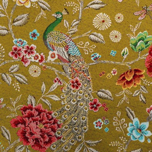 Coupon 50x68 cm - Jacquard doré motifs fleurs paons libellules et papillons