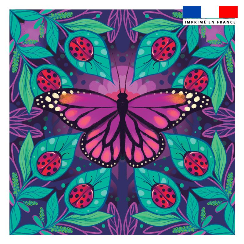 Coupon 45x45 cm motif coccinelle et papillon violet - Création Pilar Berrio