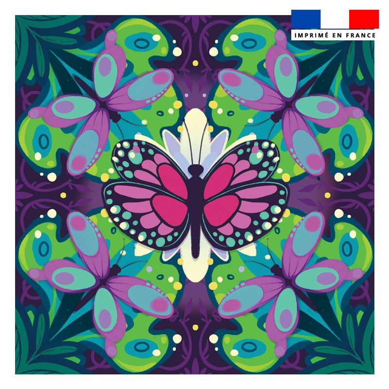 Coupon 45x45 cm motif papillon rose - Création Pilar Berrio