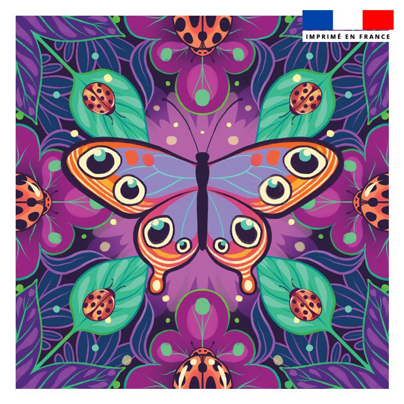 Coupon 45x45 cm motif papillon orange et mauve - Création Pilar Berrio