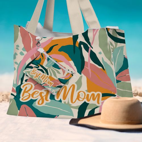 Kit sac de plage imperméable motif best mom exotique - Queen size