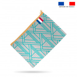 Kit pochette simili cuir argent motif art déco orange et turquoise