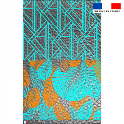 Kit pochette simili cuir argent motif art déco orange et turquoise