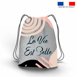 Kit sac à dos coulissant + porte-monnaie simili argent motif La Vie est Belle