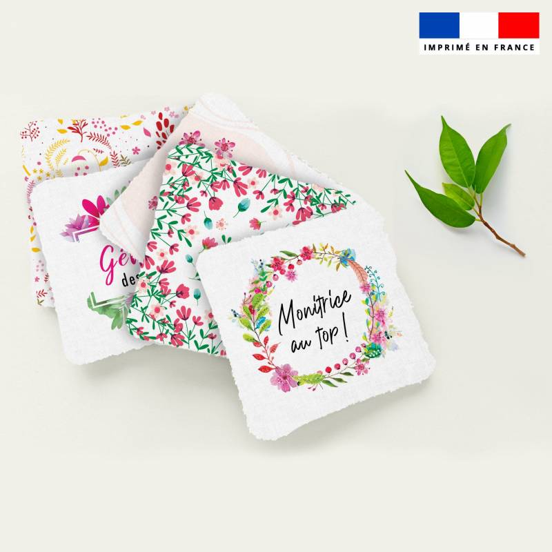 Panneau coton pour lingettes lavables motif monitrice fleur champêtre
