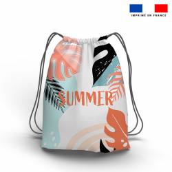 Kit sac à dos coulissant + porte-monnaie blanc motif La vie est belle noire