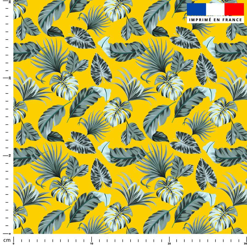 Feuille de palmier bleue - Fond jaune