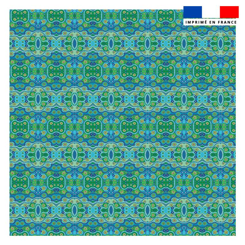 Coupon 45x45 cm vert imprimé abstrait bleu - Création Lita Blanc