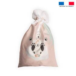 Kit hotte de Noel motif animaux de la banquise rose + Fausse fourrure