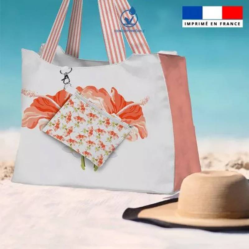 Kit sac de plage imperméable motif fleur d'hibiscus - King size