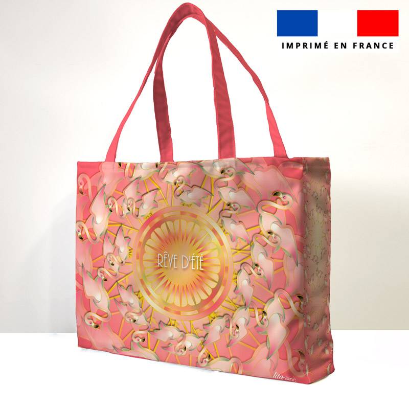 Kit sac de plage imperméable rose motif flamant rêve d'été - King size - Création Lita Blanc